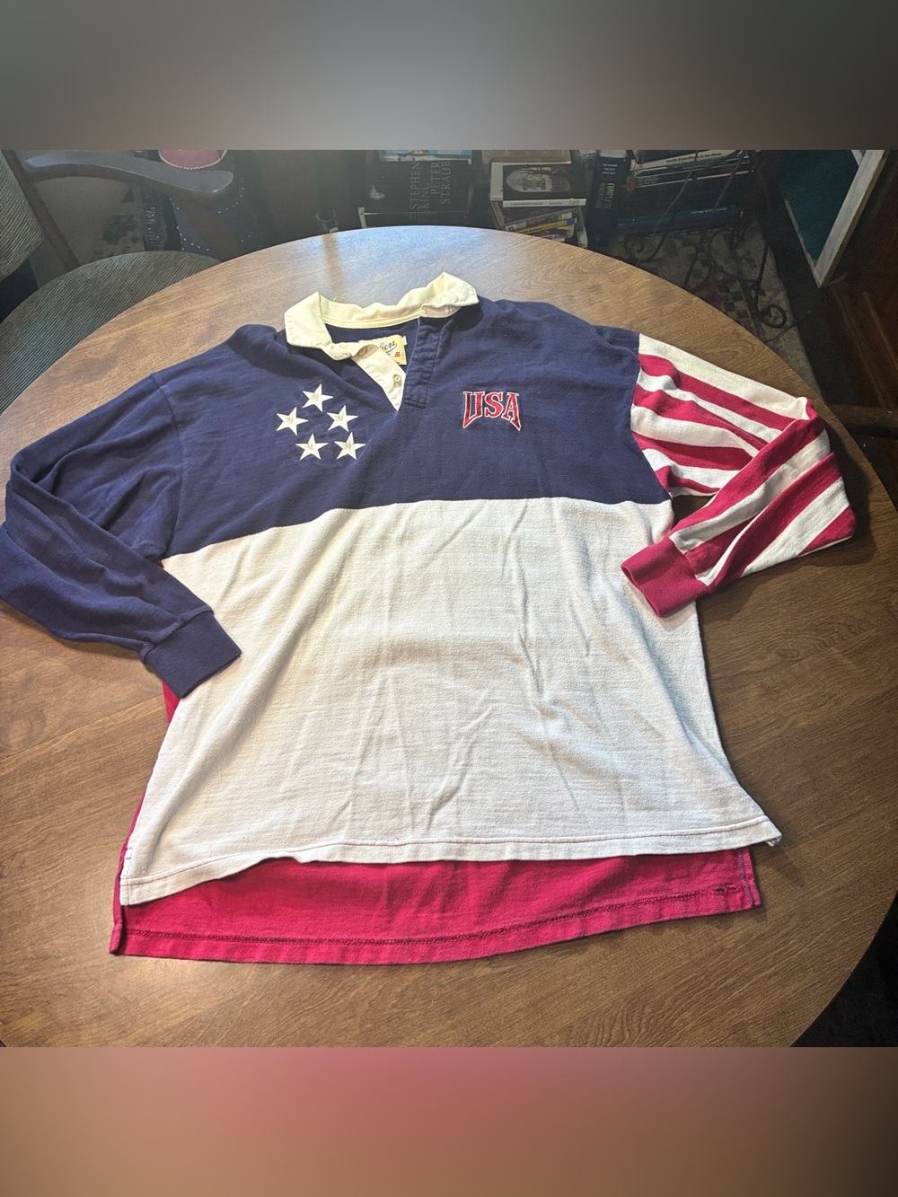 Dehen 1920 Rugby Shirt XXL Blue White Red Preowned American Themed